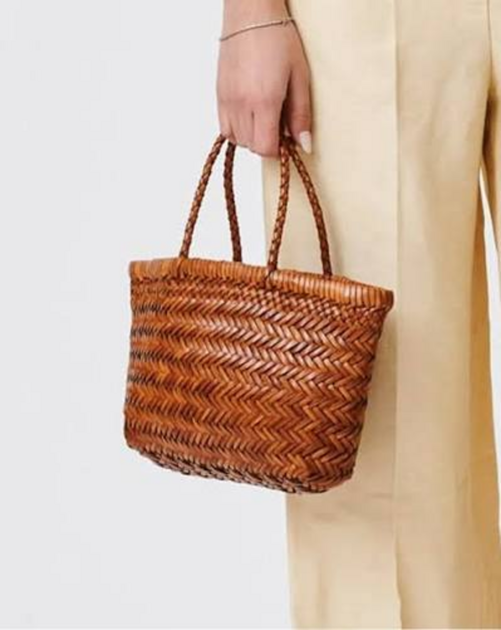 Dragon Diffusion Small Woven Leather Tote Cognac